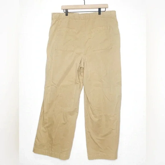 Loft Womens Pants Size XL Tan Chino Wide Leg Elastic High Waist Patch Pockets - Picture 2 of 7